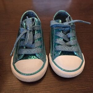 Blue sparkle converse sneakers, child size 5